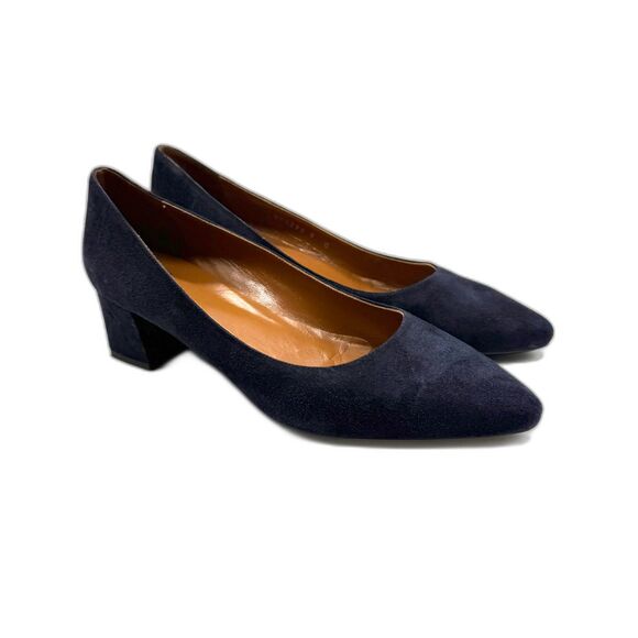 Aquatalia Suede Stacked Heel Pasha Pump - Navy 9M - Picture 2 of 12